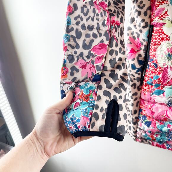 Johnny Was Lubello Reversible Full Zip Leopard Floral Puffer Jacket Black Large - Picture 12 of 13